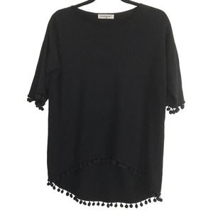 BEAUTY WOMEN Womens Sweater Black POM POM Short Sleeve Boho MADE IN ITALY Sz S/M